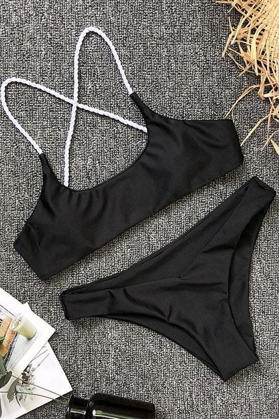 Black Sexy High Cut Bralette Bikini Swimsuit