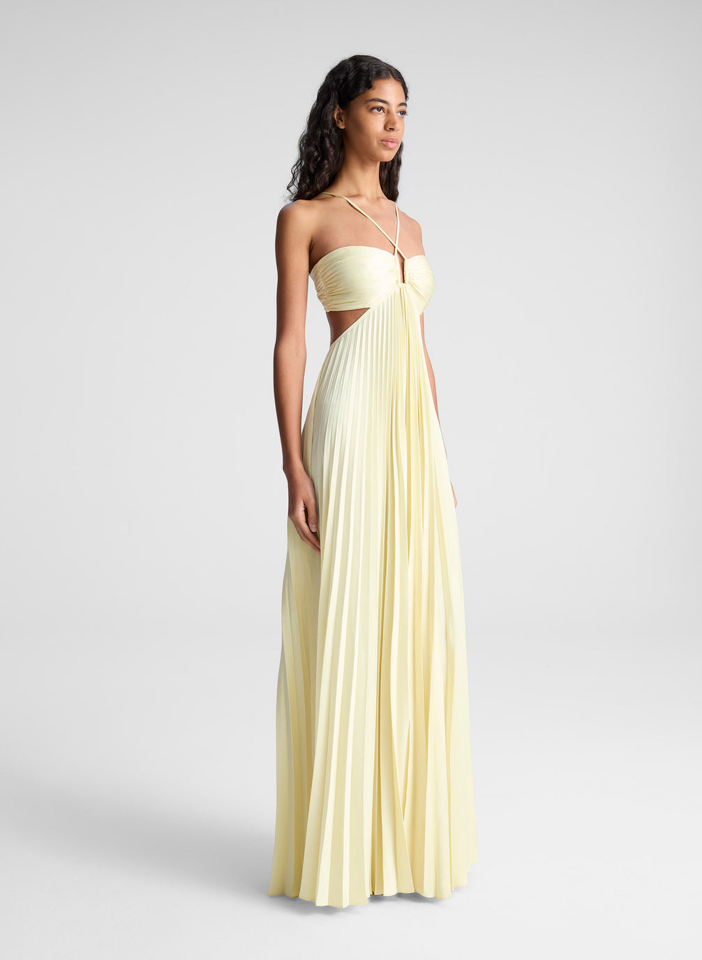 Halter Crisscross Strap Waist Cutout Accordion Pleat Maxi Dress 2