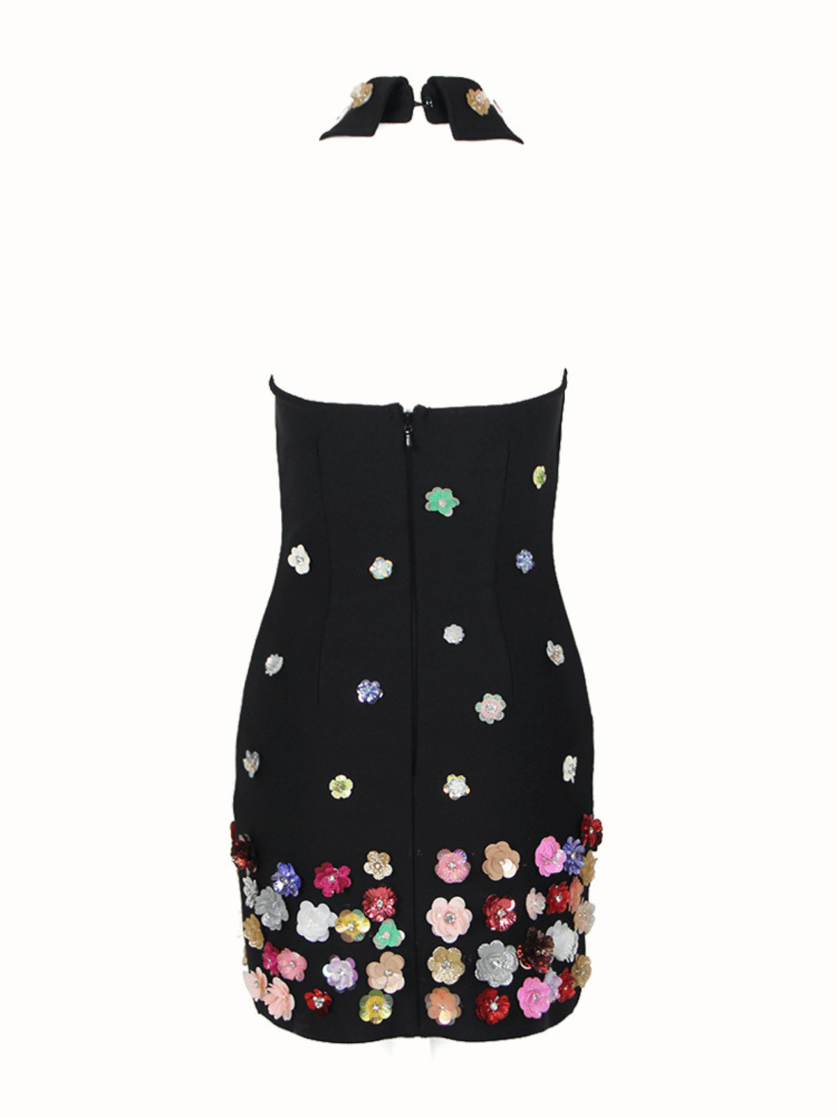Mock Neck 3D Flower Collar Bandage Bodycon Mini Dress 7