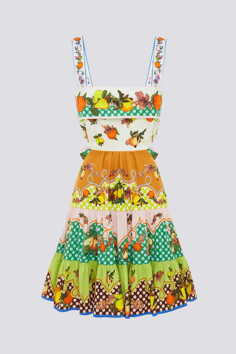 Mixed Print Square Neck Spaghetti Strap Tiered Ruffle Hem Mini Dress 5