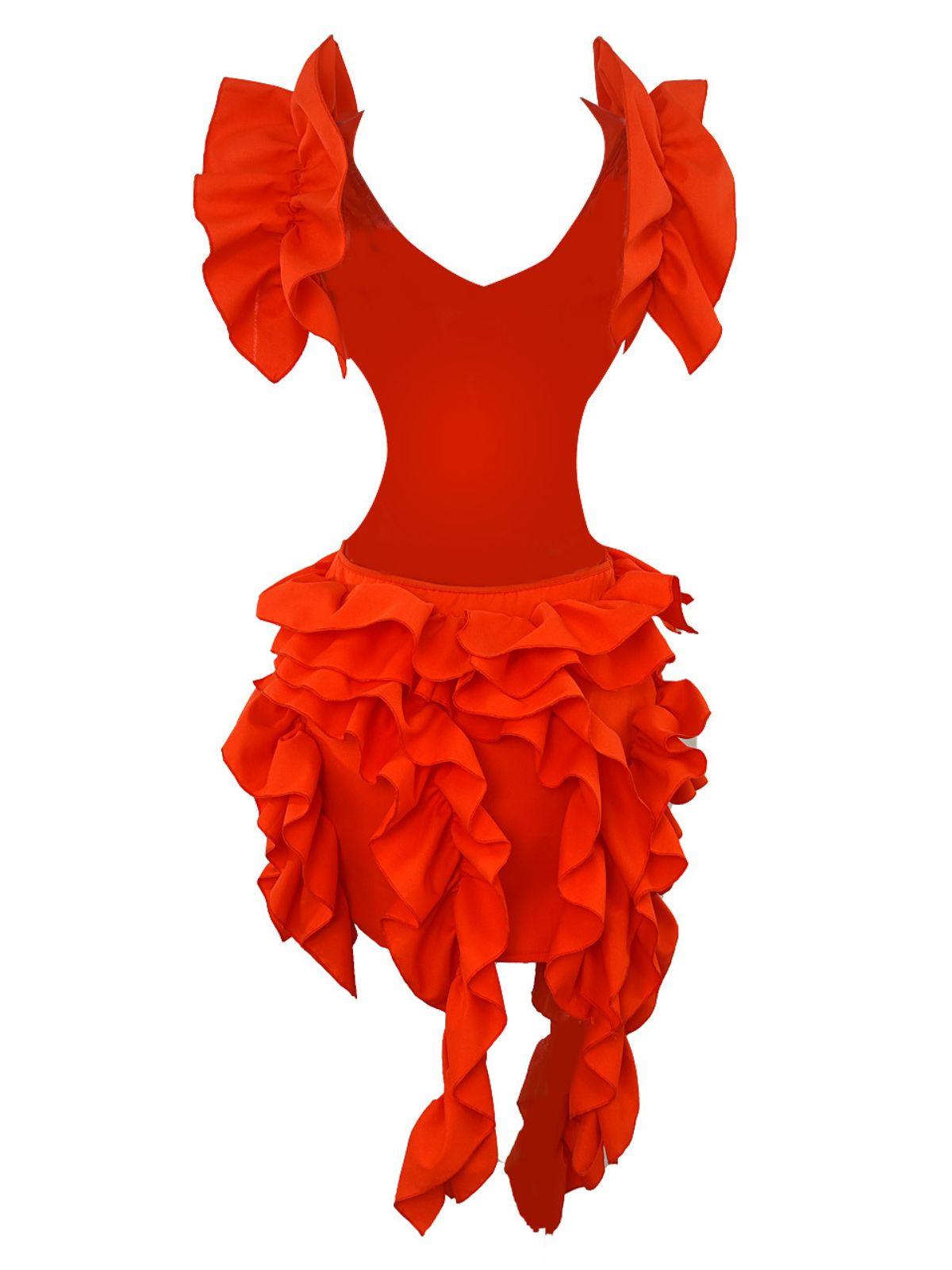 Sleeveless V Neck Cutout Waist Cascading Ruffle Tier Asymmetric Mini Dress 9