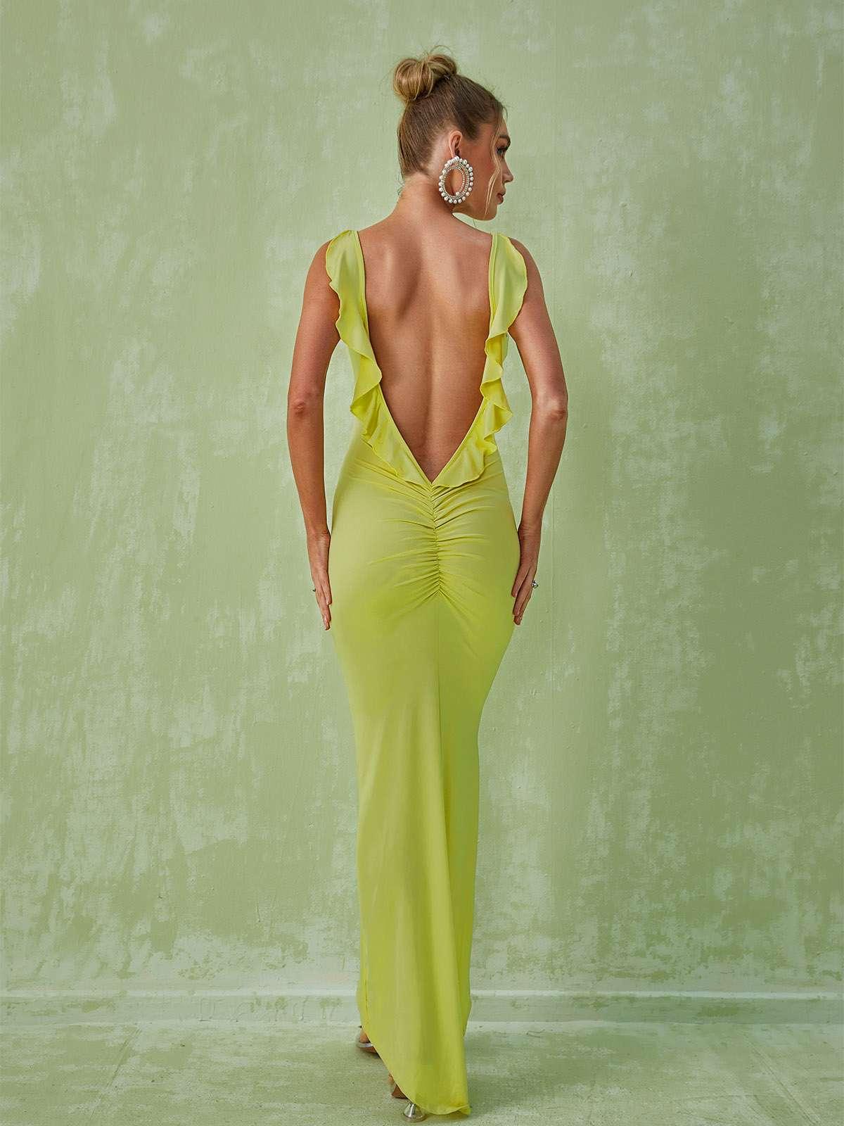Halter Braided Strap Cowl Backless Bodycon Maxi Dress