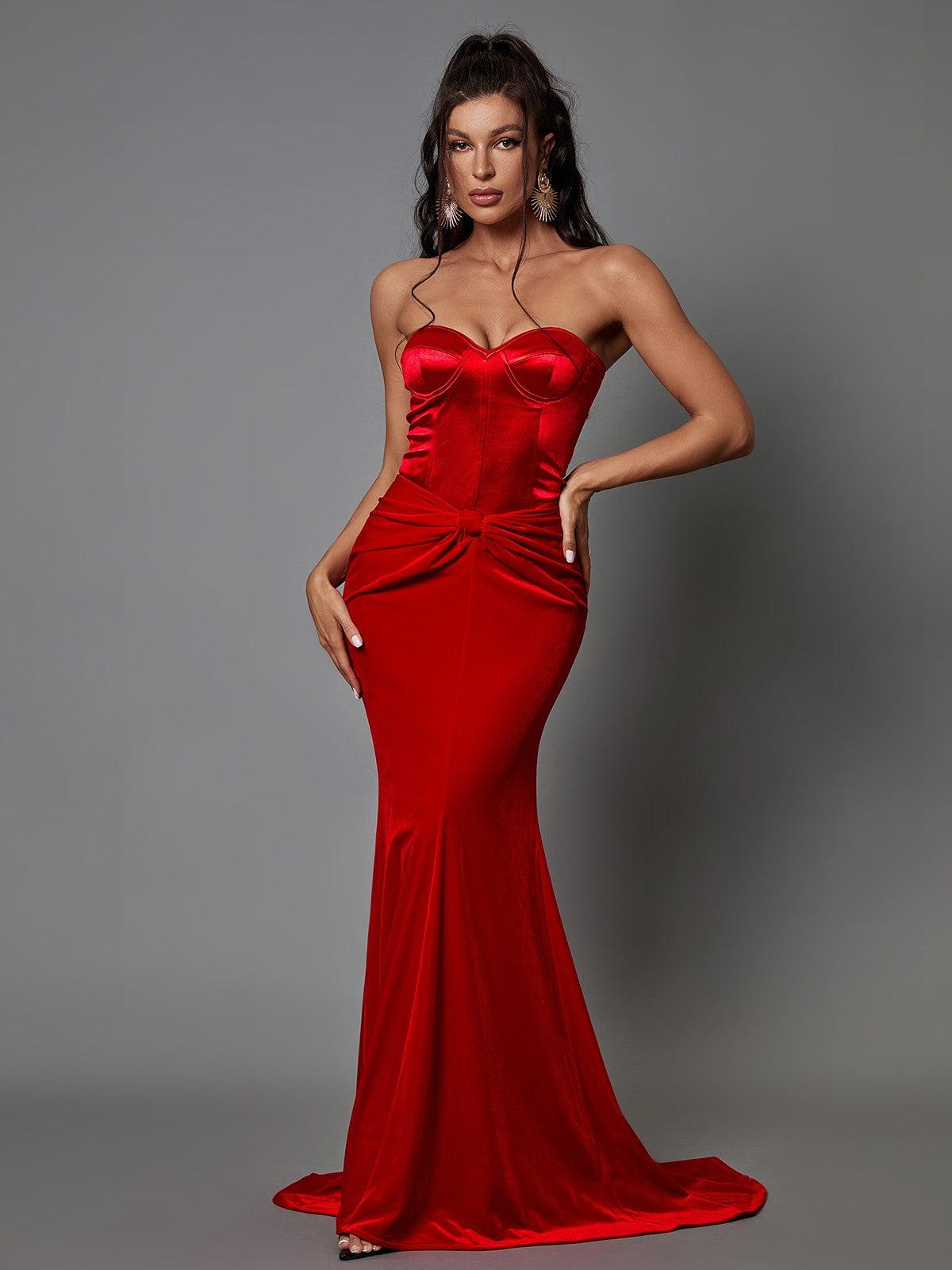 Strapless Velvet Column Maxi Gown