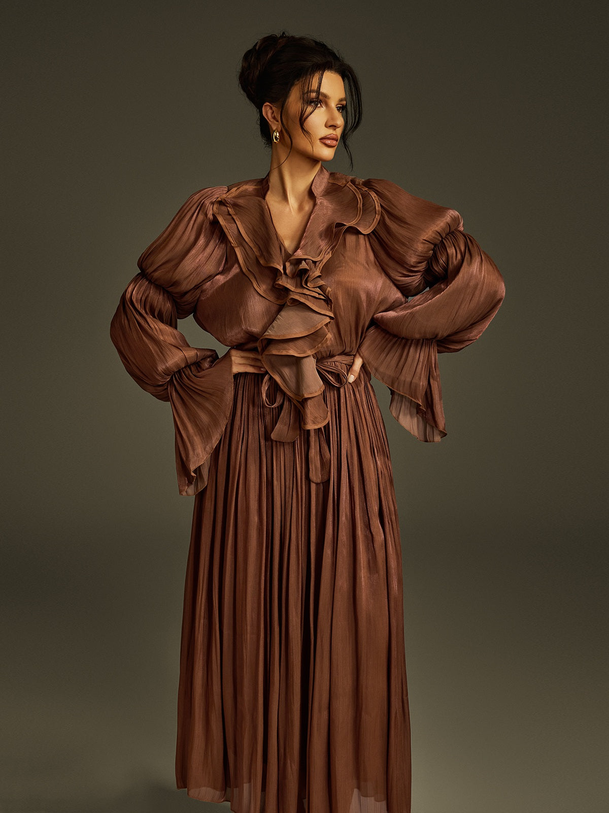 Deep V Ruffle Column Maxi Gown 5