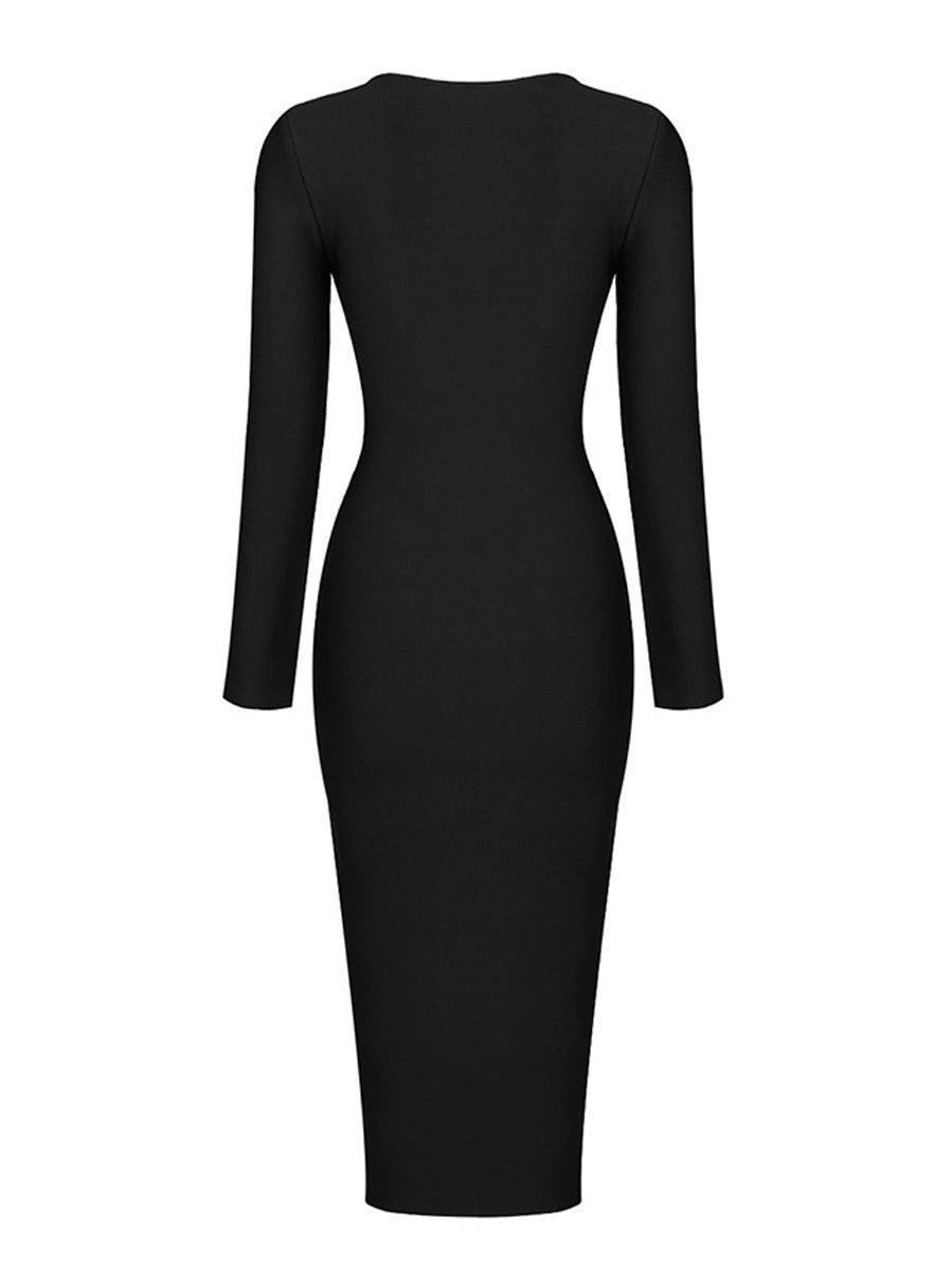 Long Sleeve Exposed Back Zip High Slit Bandage Midi Dress 7
