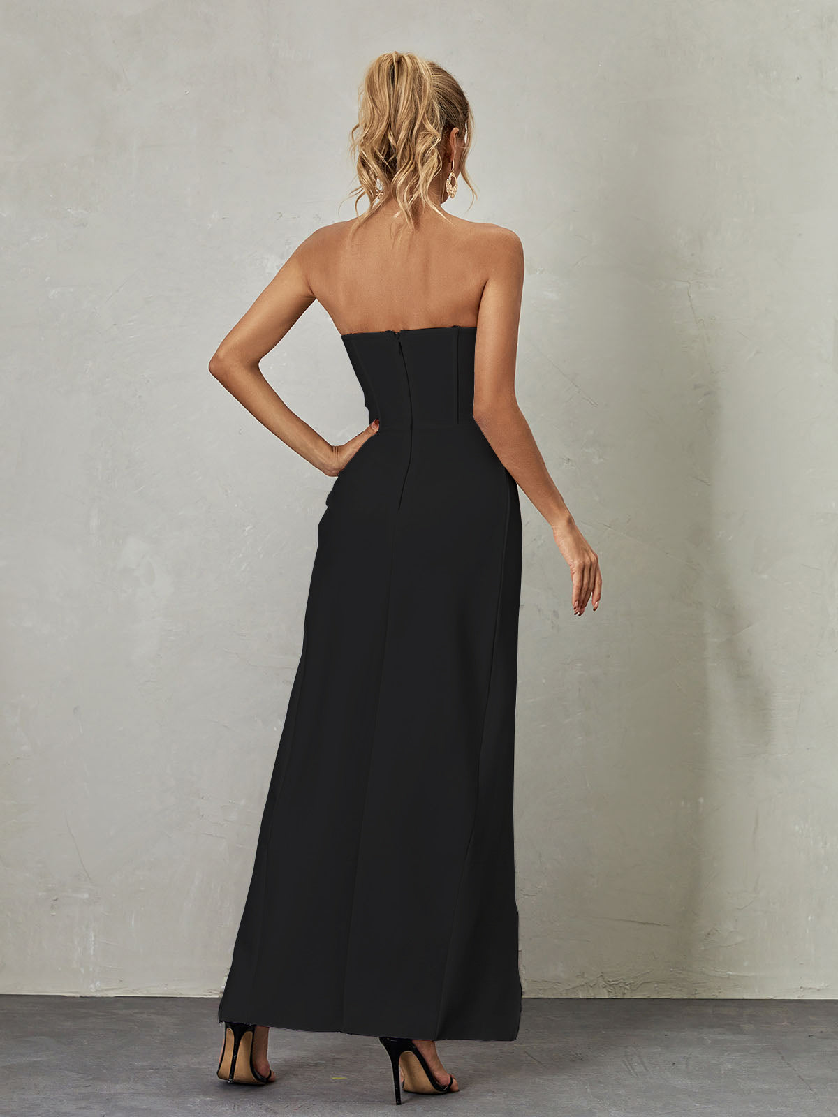 Strapless Flower Split Bandage Bodycon Dress 4