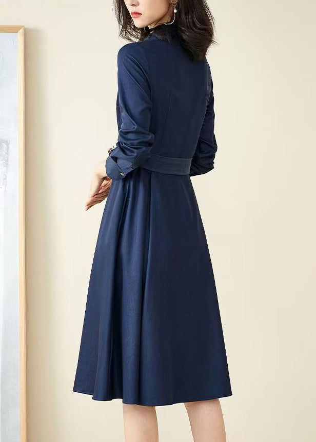 Peter Pan Collar Button Belt Pleated A-Line Midi Shirt Dress 4