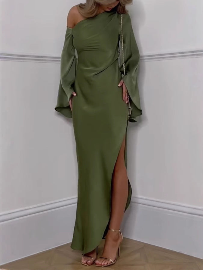 One Shoulder Ruched Folded Bandage Maxi Dress 2