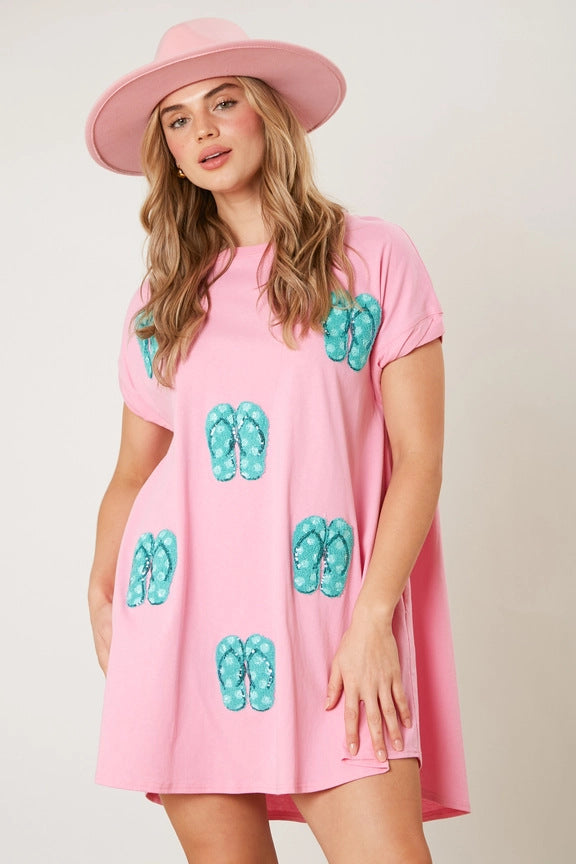Taco Margarita Sequin Applique Crew Neck T-Shirt Mini Dress 2