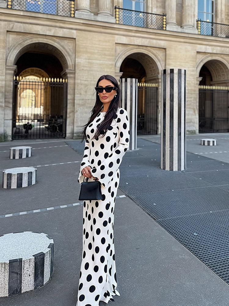Polka Dot Mermaid Column Maxi Gown 3