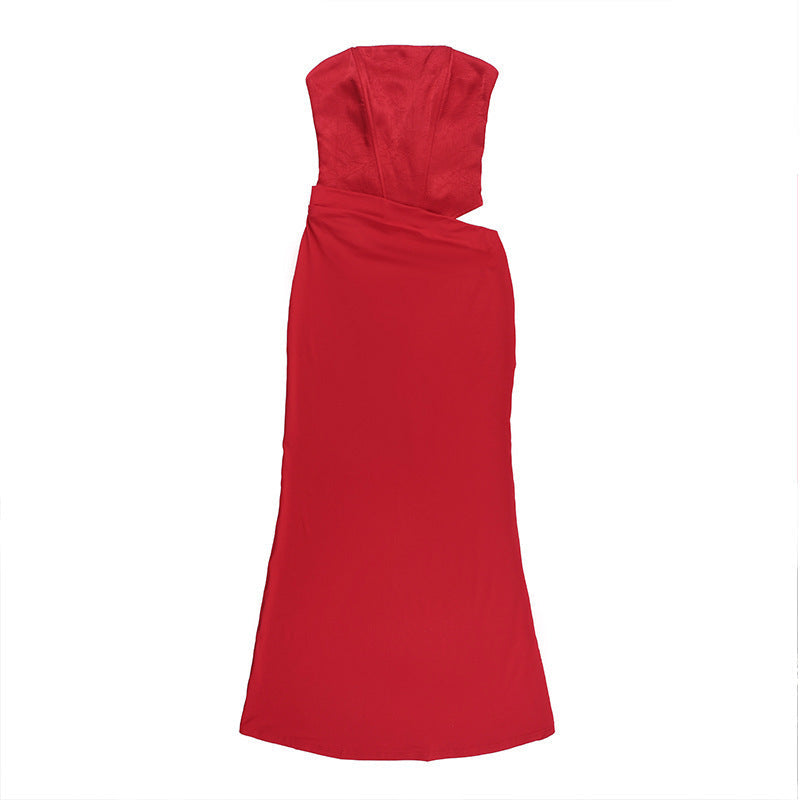 Strapless Corset Bodice Draped Column Maxi Gown Two-Piece Look 9