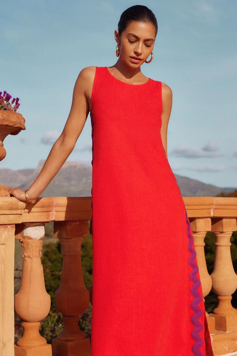 Round Neck Sleeveless Scalloped Side Panel A-Line Midi Dress 4