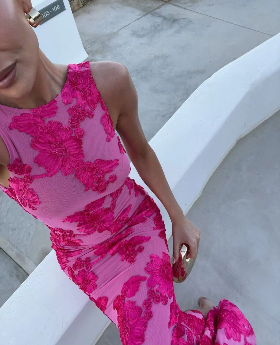 Crew Neck Sleeveless Floral Devore Burnout Maxi Dress 5