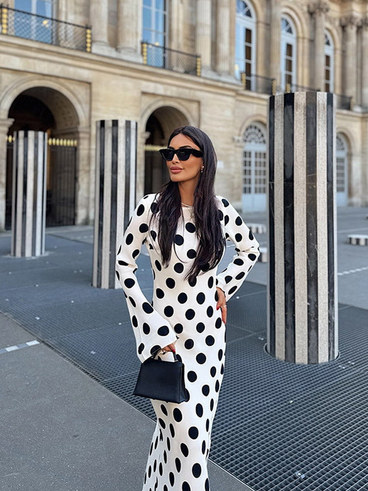 Polka Dot Mermaid Column Maxi Gown 2