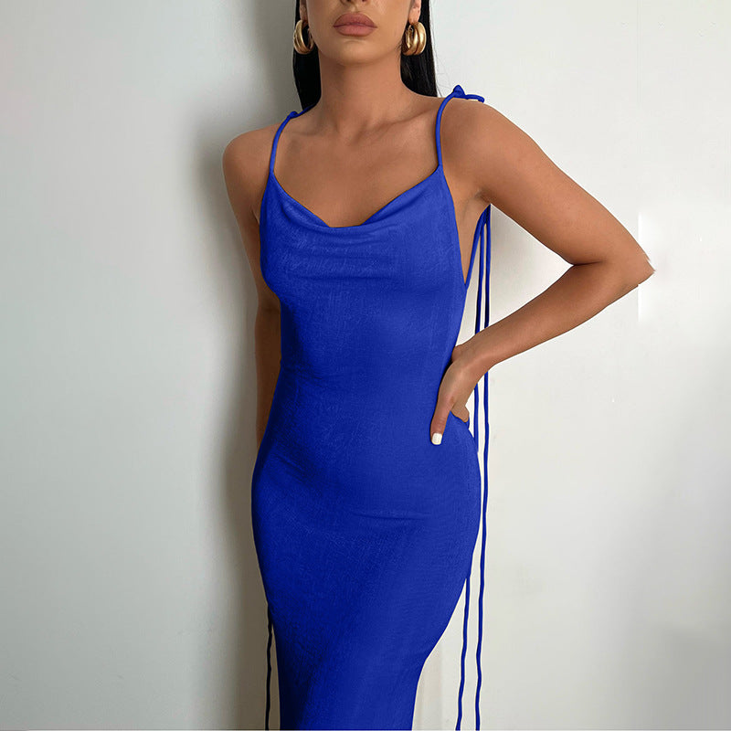Tie Strap Cowl Back Open Back Bodycon Maxi Dress 3
