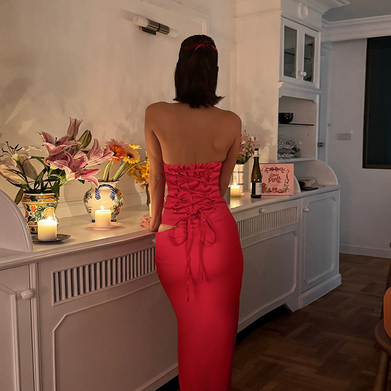 Strapless Corset Bodice Draped Column Maxi Gown Two-Piece Look 3