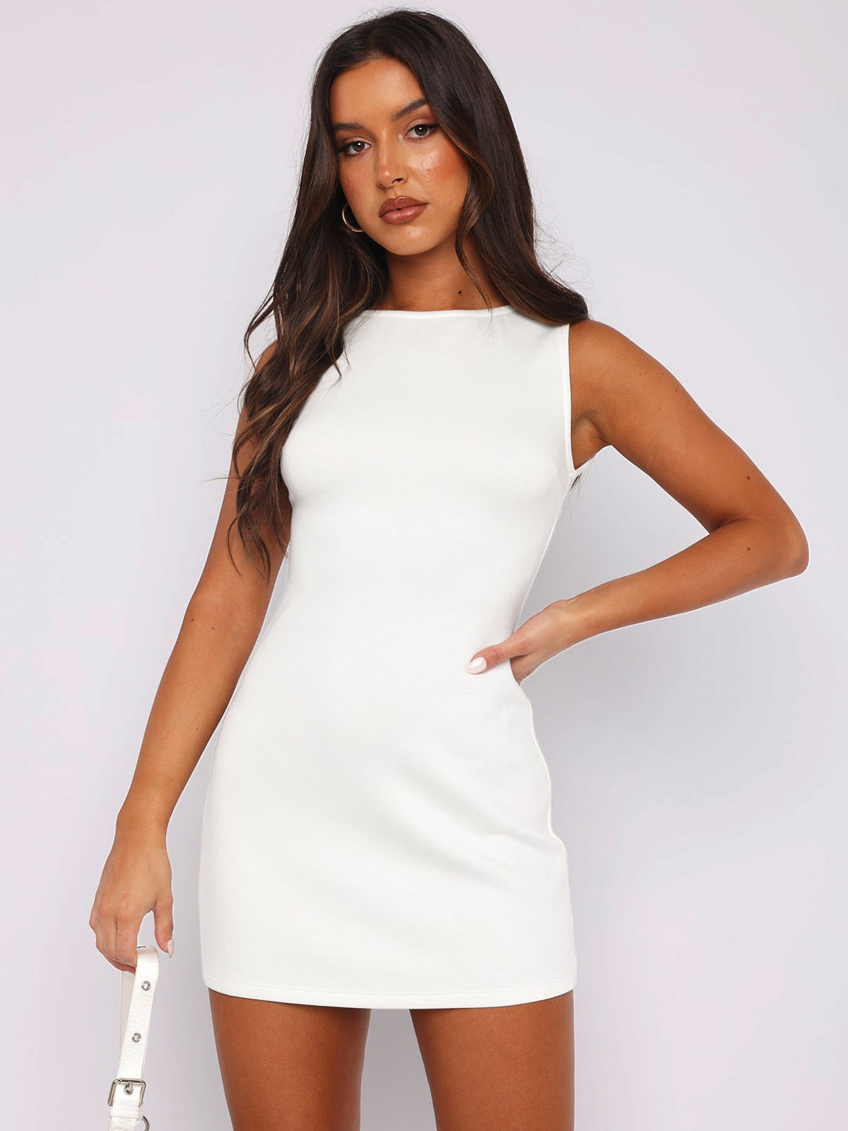 High Boat Neck Sleeveless Bodycon Mini Dress 6