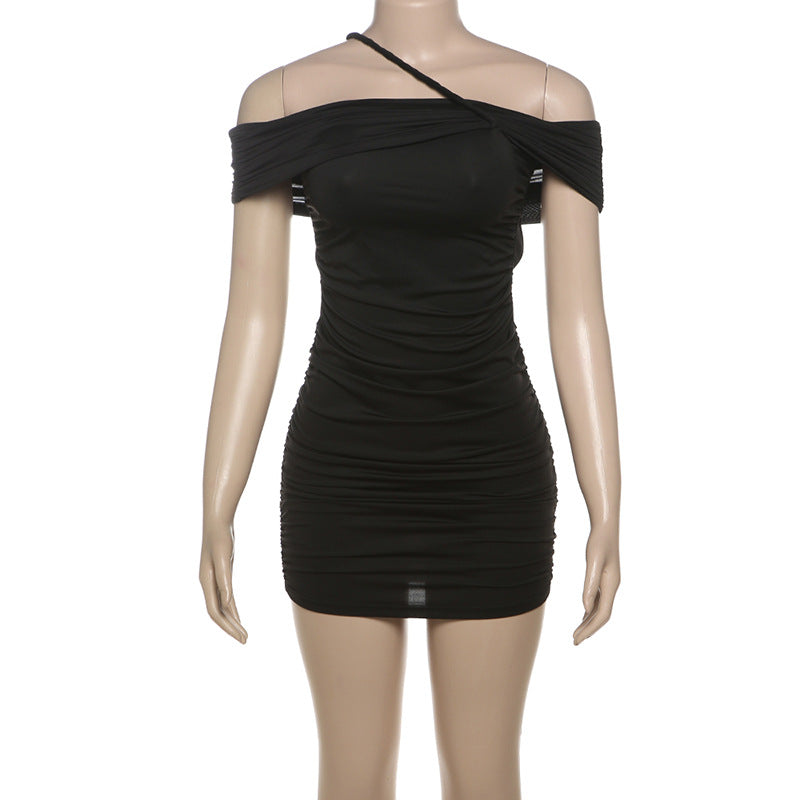 Off Shoulder One Shoulder Strap Ruched Horizontal Open Back Cutout Mini Dress 6