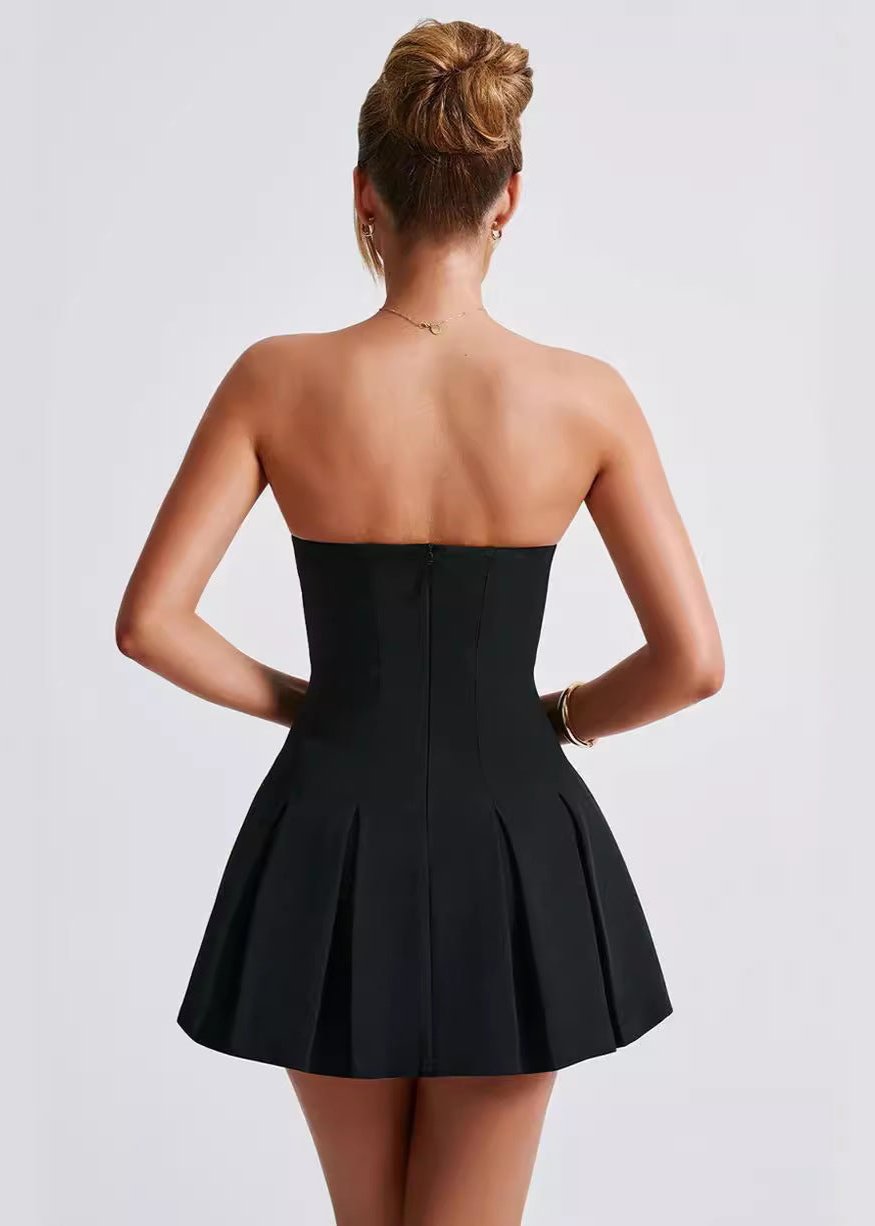 Strapless Princess Seam Box Pleated Fit and Flare Mini Dress 3