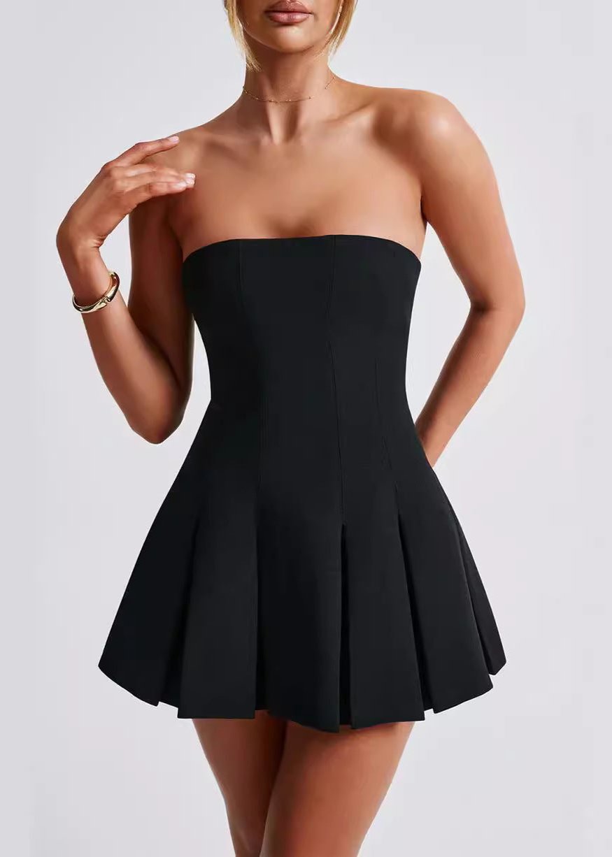 Strapless Princess Seam Box Pleated Fit and Flare Mini Dress 7