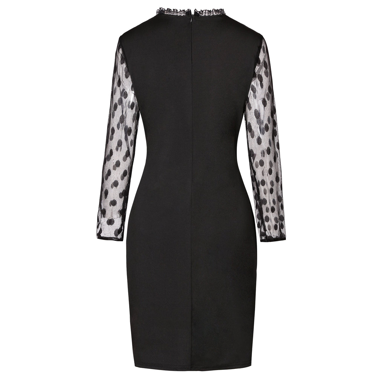 Mock Neck Sweetheart Mesh Yoke Polka Dot Puff Sleeve Bodycon Mini Dress 3
