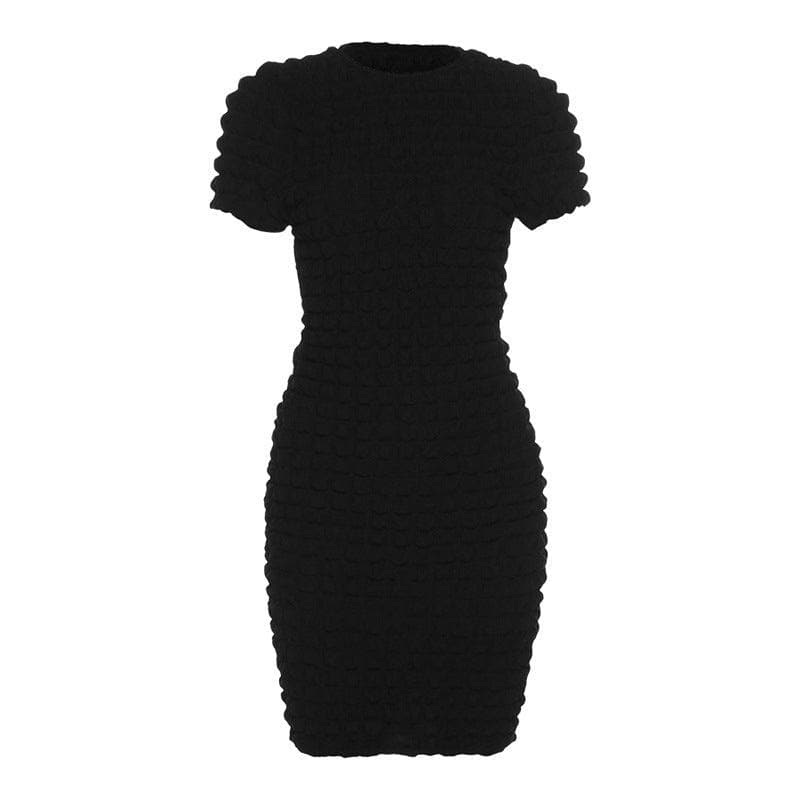 Crewneck Popcorn Texture Short Sleeve Bodycon Mini Dress