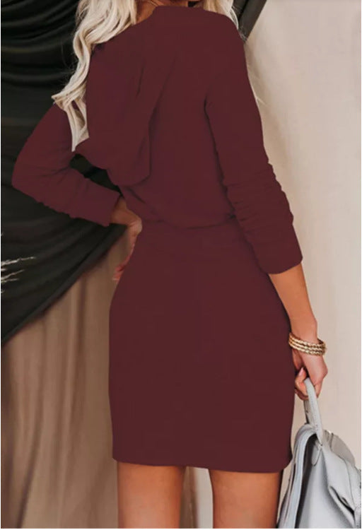Hooded Quarter Zip Drawstring Waist Mini Sweater Dress 3