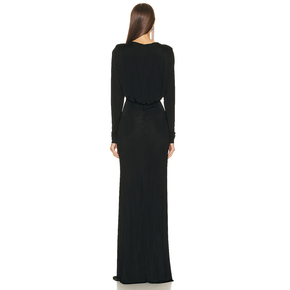 Diamond Cutout Twist Front Knotted Waist Draped Sleeve Maxi Dress 2