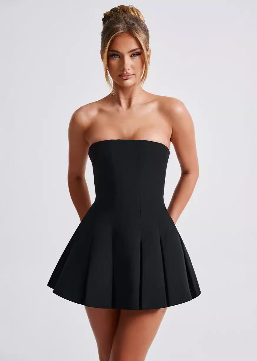 Strapless Princess Seam Box Pleated Fit and Flare Mini Dress 6