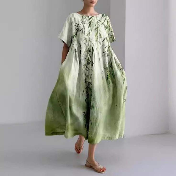 Watercolor Floral Print Tent Sleeve Loose Flowy Maxi Dress 4
