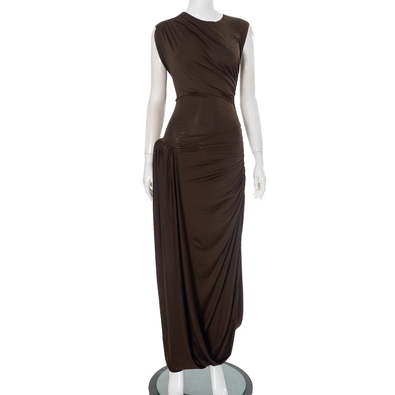 High Neck Ruched Draped High Slit Sleeveless Maxi Dress 6