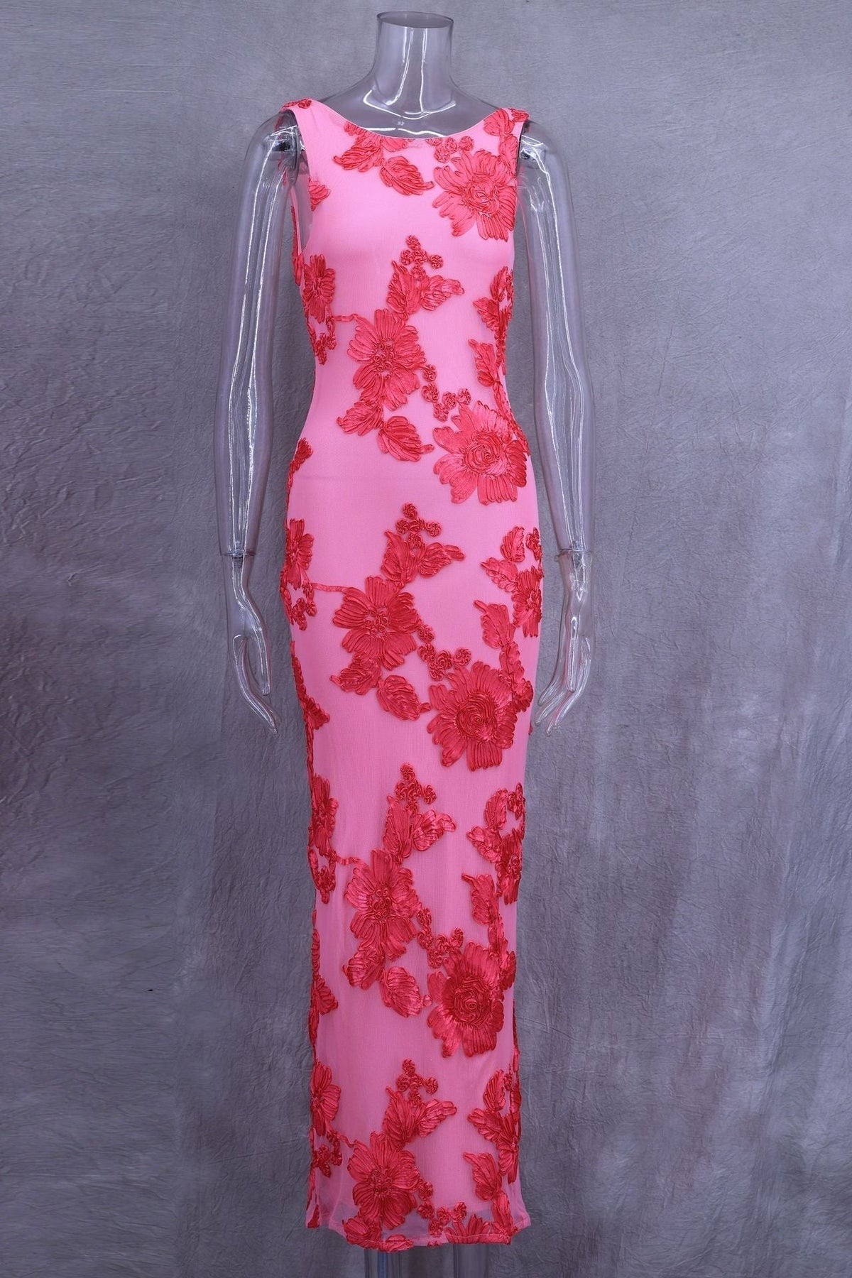 Crew Neck Sleeveless Floral Devore Burnout Maxi Dress 7