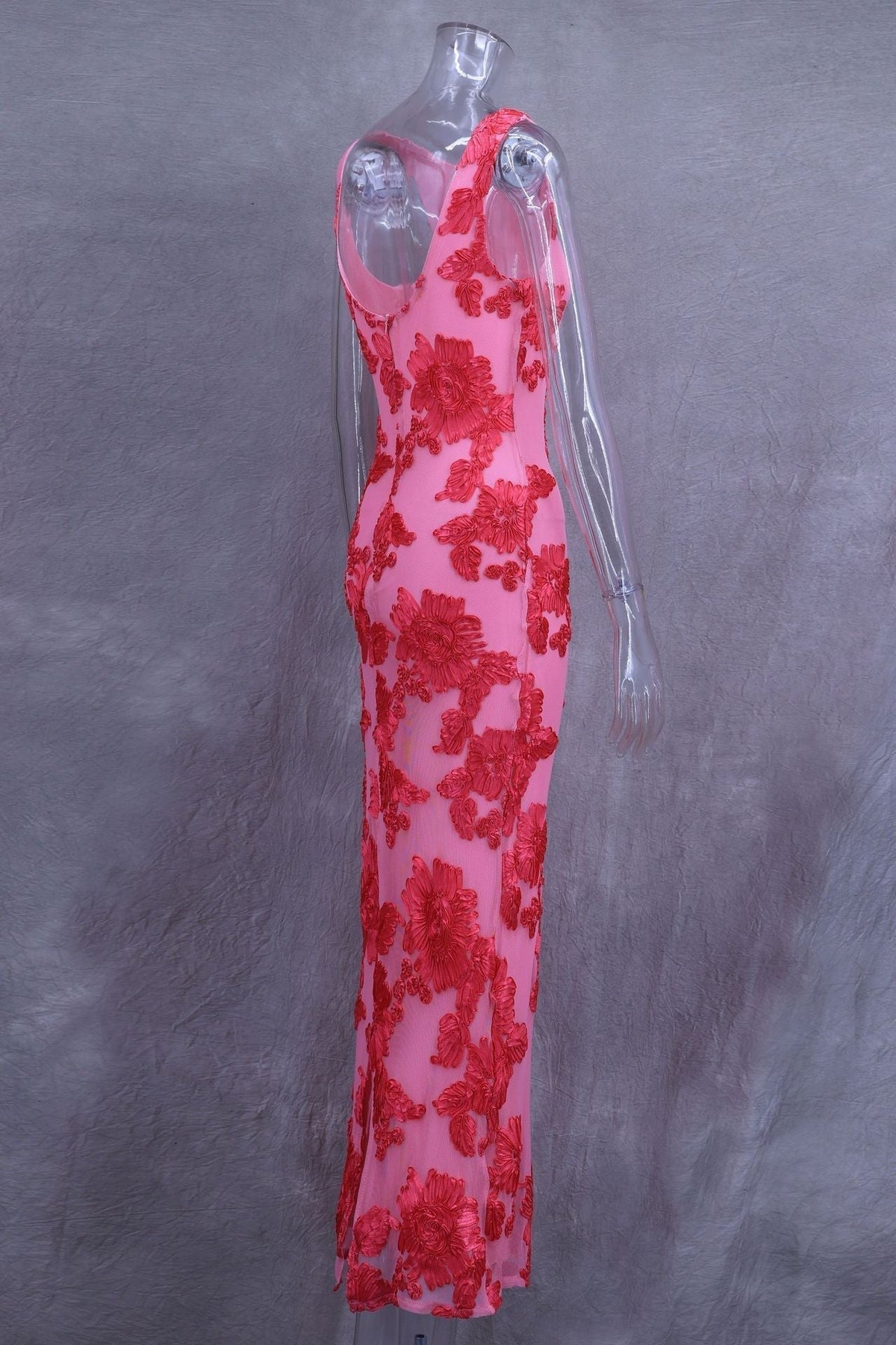 Crew Neck Sleeveless Floral Devore Burnout Maxi Dress 9