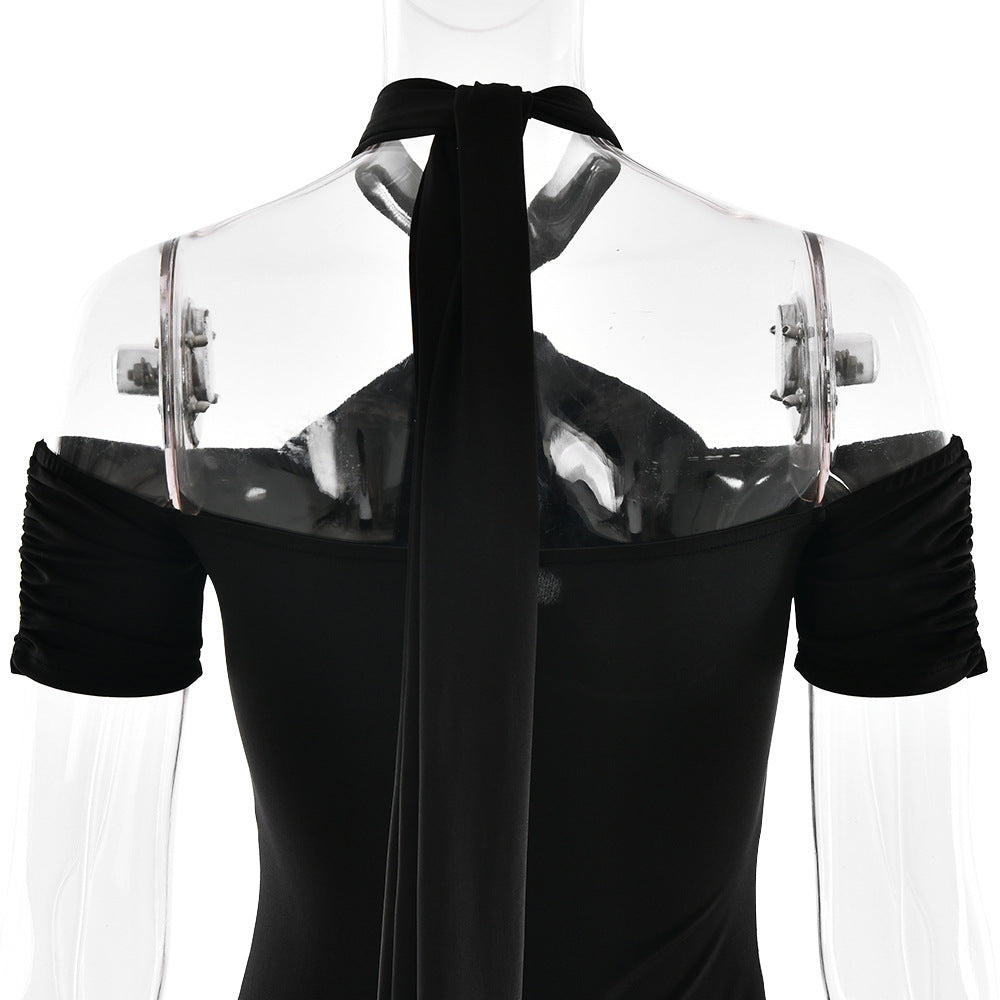 Mock Neck Ruched Asymmetric Train Mini Dress 10