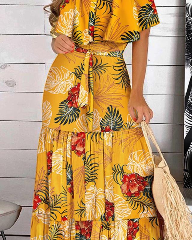 Off Shoulder Floral Print Column Maxi Gown 3