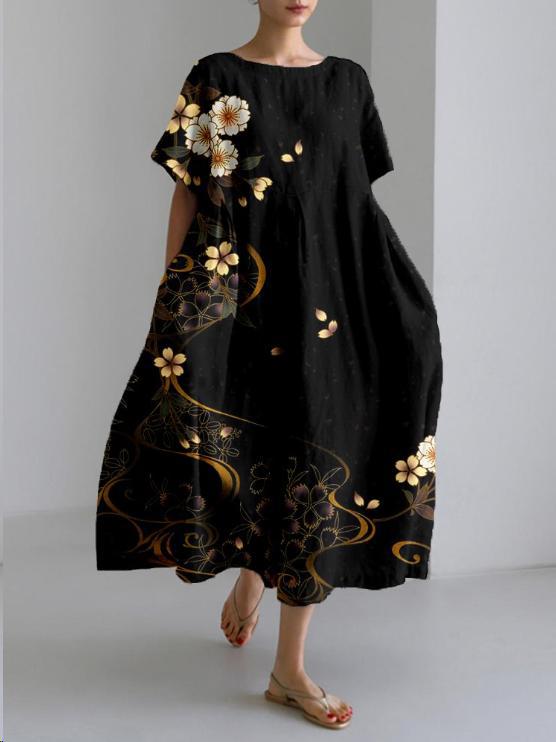 Watercolor Floral Print Tent Sleeve Loose Flowy Maxi Dress 5