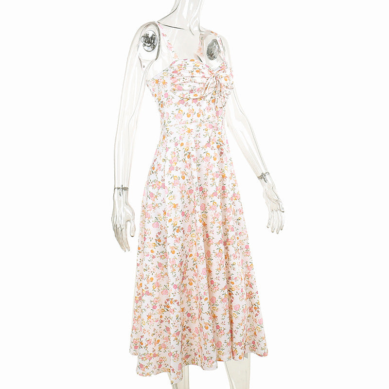 Floral Bustier Lace-Up Cami Strap Flared Midi Dress 10