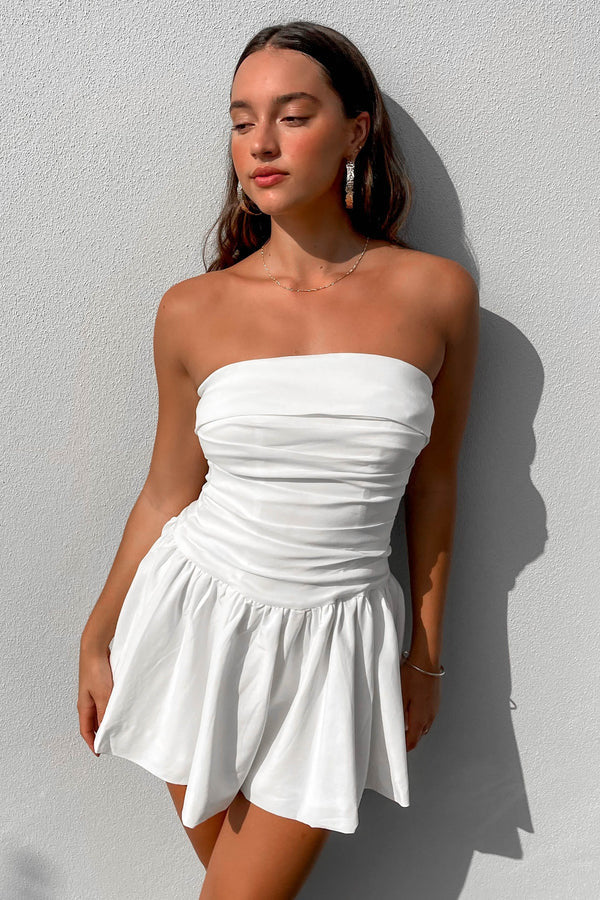 Strapless Ruched Drop Waist Pleated Flare Mini Dress 2