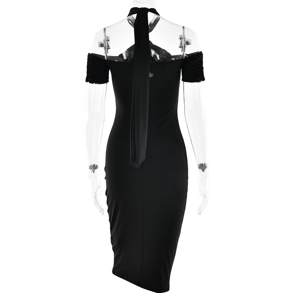 Mock Neck Ruched Asymmetric Train Mini Dress 8