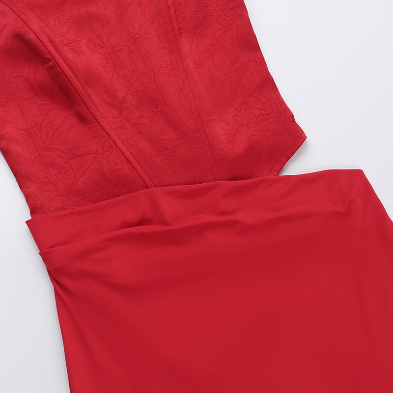 Strapless Corset Bodice Draped Column Maxi Gown Two-Piece Look 13
