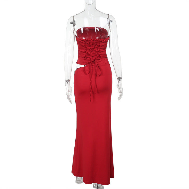 Strapless Corset Bodice Draped Column Maxi Gown Two-Piece Look 7