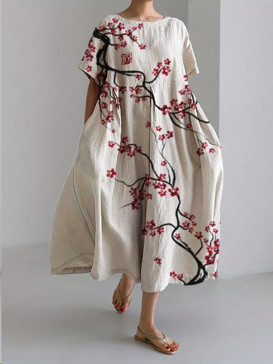 Watercolor Floral Print Tent Sleeve Loose Flowy Maxi Dress 6