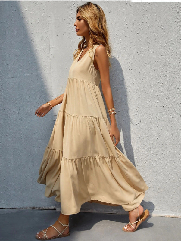 V Neck Sleeveless Pocketed Tiered Maxi Dress 2
