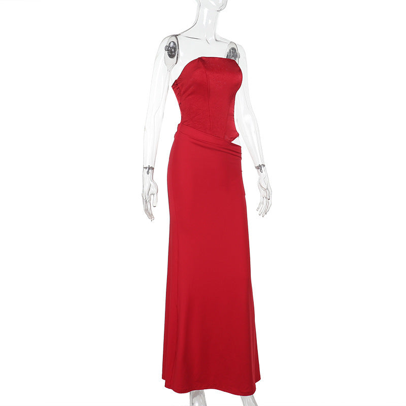 Strapless Corset Bodice Draped Column Maxi Gown Two-Piece Look 8