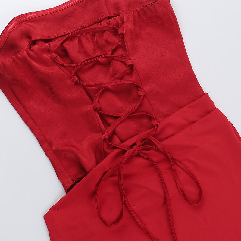 Strapless Corset Bodice Draped Column Maxi Gown Two-Piece Look 14
