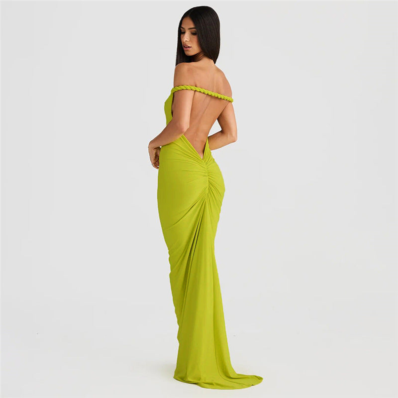 Off Shoulder Straight Neck Bodycon Floor Length Gown 3