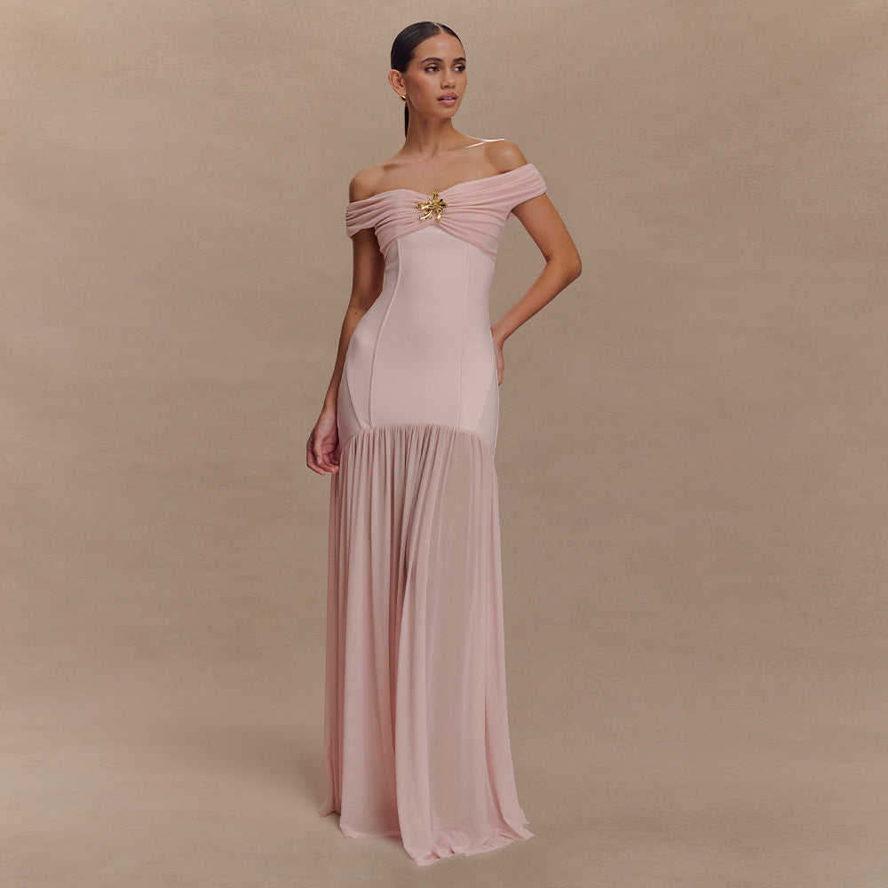 Off Shoulder Ruched Folded Bandage Maxi Dress 2
