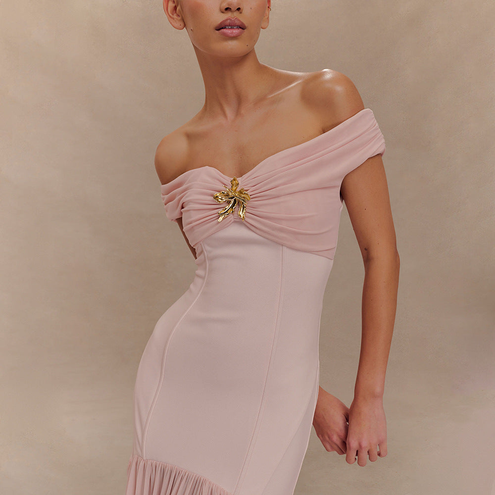 Off Shoulder Ruched Folded Bandage Maxi Dress 5