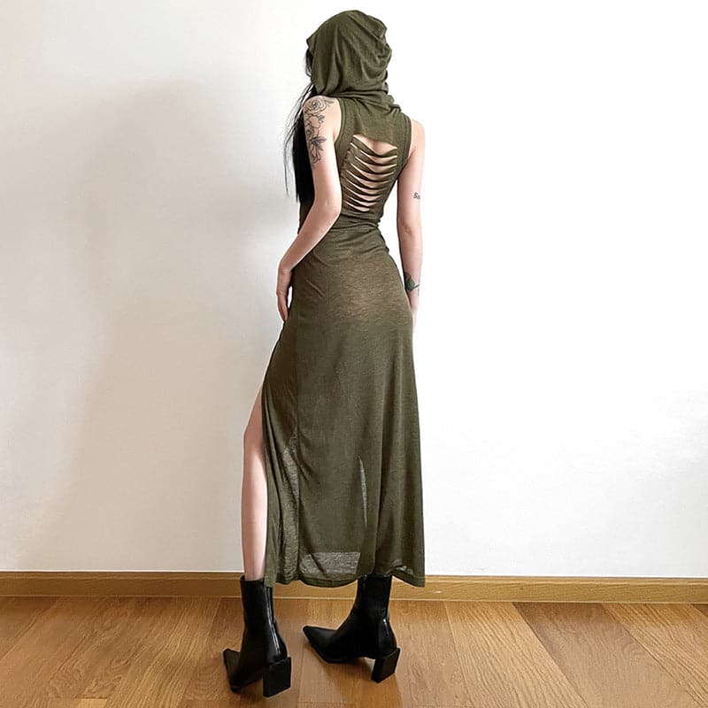 Cowl Neck Tie Waist Double Slit Sleeveless Maxi Dress 5