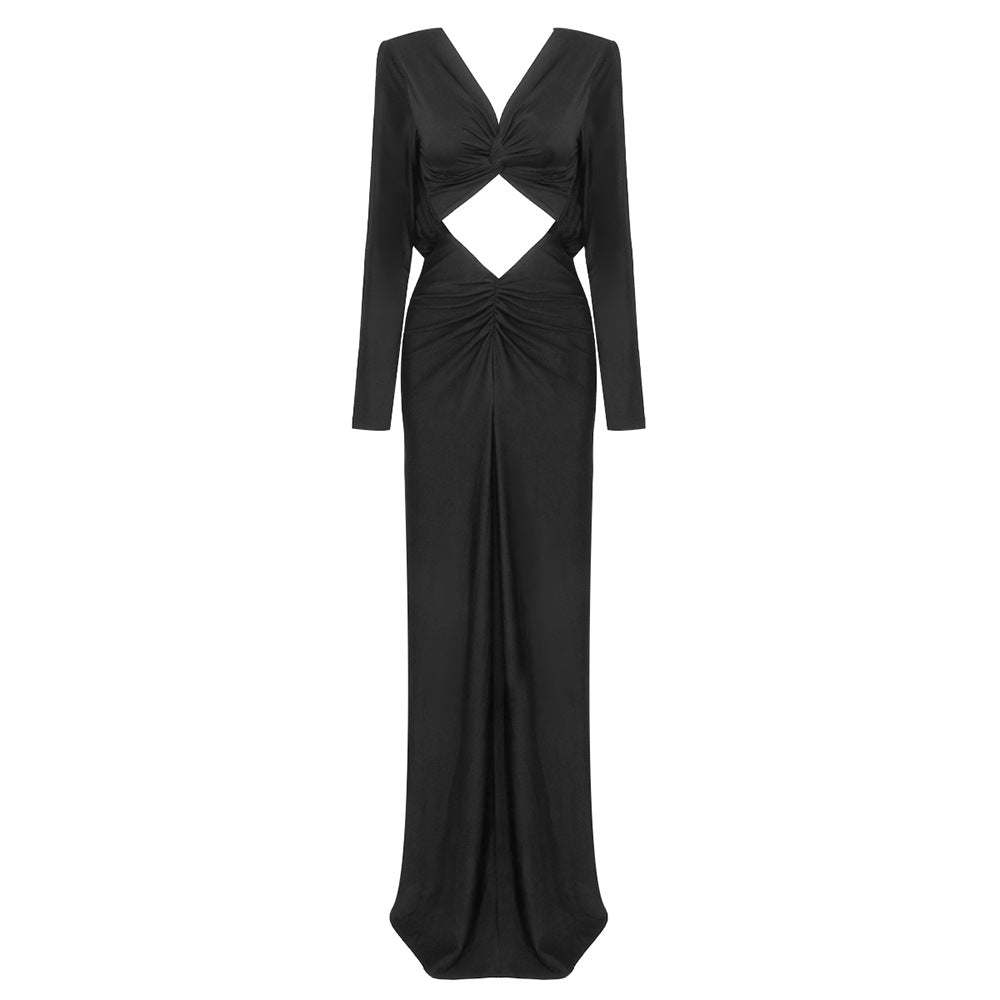 Diamond Cutout Twist Front Knotted Waist Draped Sleeve Maxi Dress 5